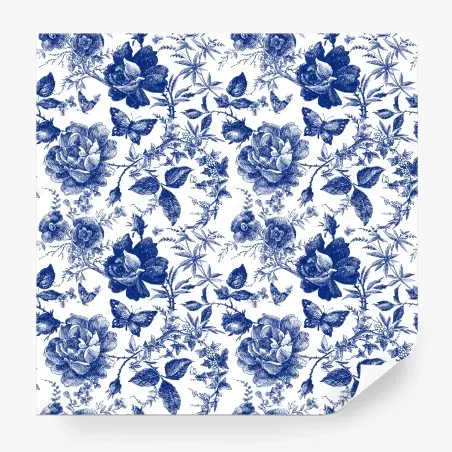 Papier peint motif floral bleu classique et raffiné – Wallnifity®