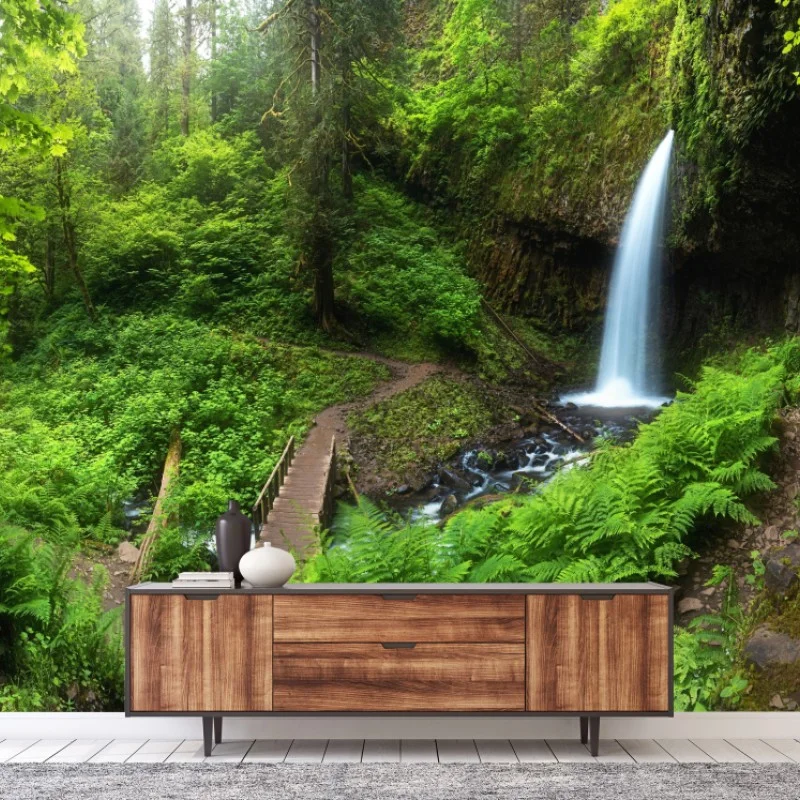 Papier peint cascade dans une forêt verdoyante – Wallnifity® Papier peint cascade dans une forêt verdoyante – Wallnifity®