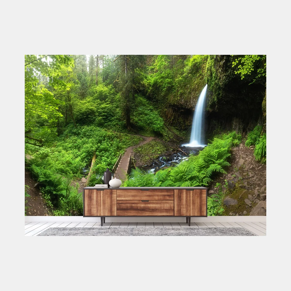 Papier peint cascade dans une forêt verdoyante – Wallnifity® Papier peint cascade dans une forêt verdoyante – Wallnifity®