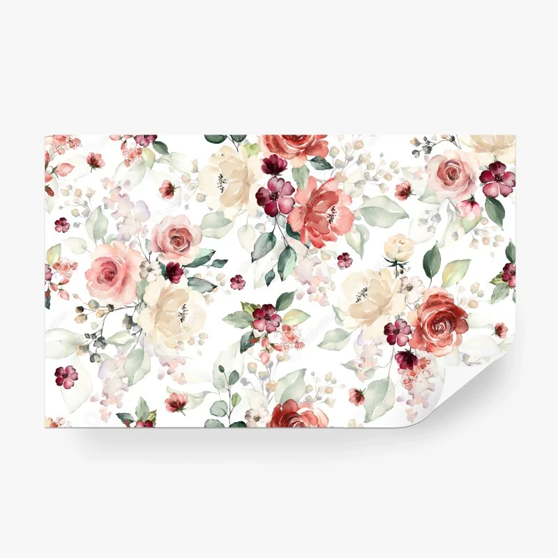 Papier peint motif floral aquarelle aux roses poudrées – Wallnifity® Papier peint motif floral aquarelle aux roses poudrées – Wallnifity®