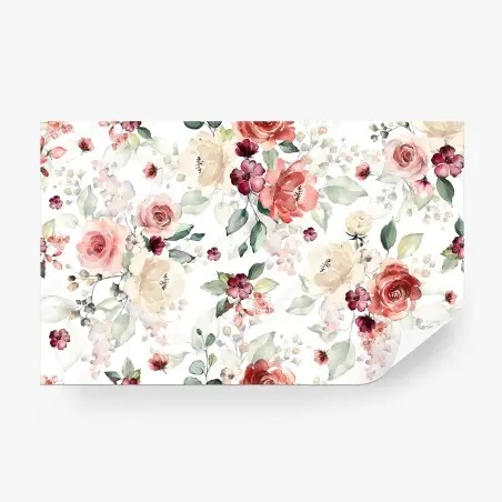 Papier peint motif floral aquarelle aux roses poudrées – Wallnifity®