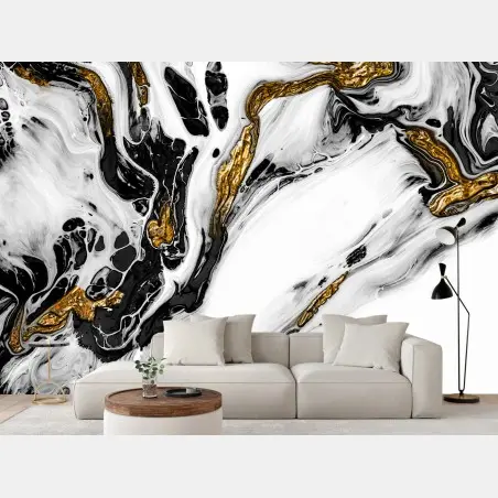 Papier peint marbre abstrait noir et or – Wallnifity®