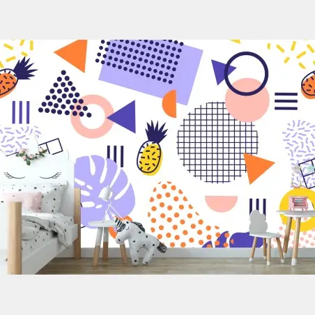 Papier peint motif tropical géométrique coloré – Wallnifity®