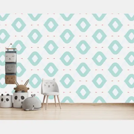 Papier peint motif losanges turquoise et corail – Wallnifity®
