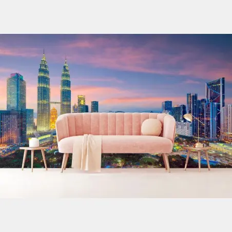 Papier peint coucher de soleil sur Kuala Lumpur — panorama urbain lumineux – Wallnifity®