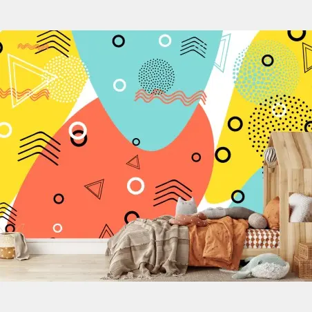 Papier peint composition abstraite aux formes colorées et motifs géométriques – Wallnifity®