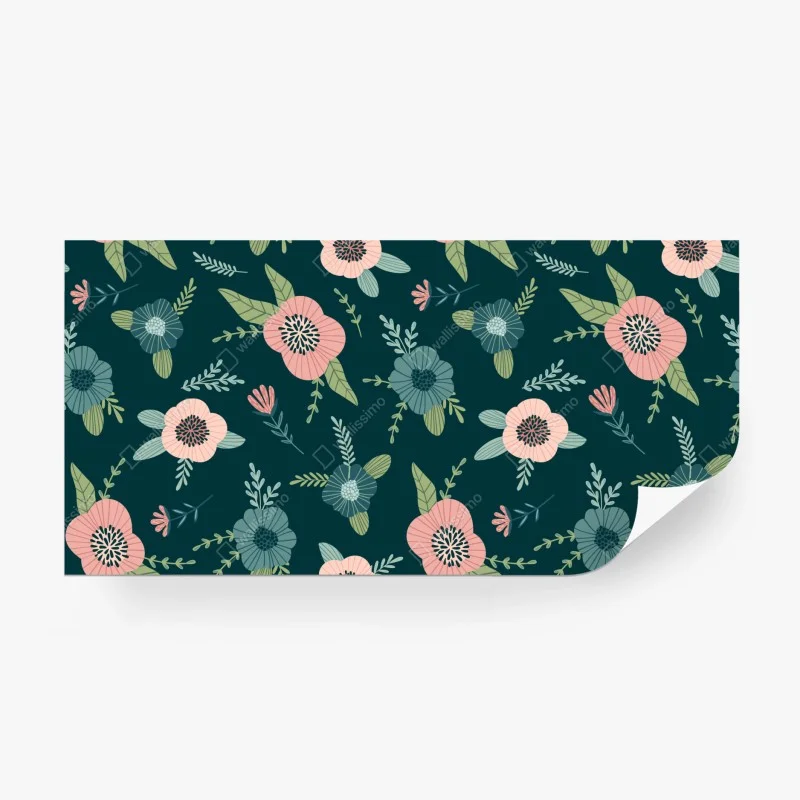 Papier peint motif floral élégant rose et bleu sur fond vert canard – Wallnifity® Papier peint motif floral élégant rose et bleu sur fond vert canard – Wallnifity®