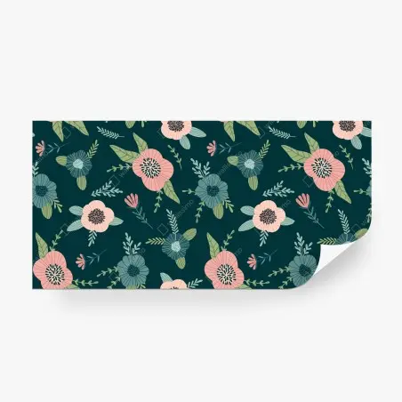 Papier peint motif floral élégant rose et bleu sur fond vert canard – Wallnifity®