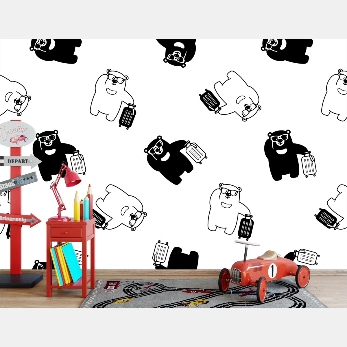 Papier peint motif d'ours voyageurs en noir et blanc – Wallnifity® Papier peint motif d'ours voyageurs en noir et blanc – Wallnifity®