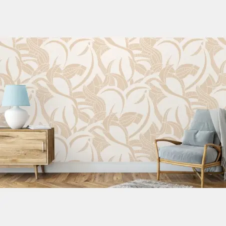 Papier peint motif feuillage beige délicat – Wallnifity®