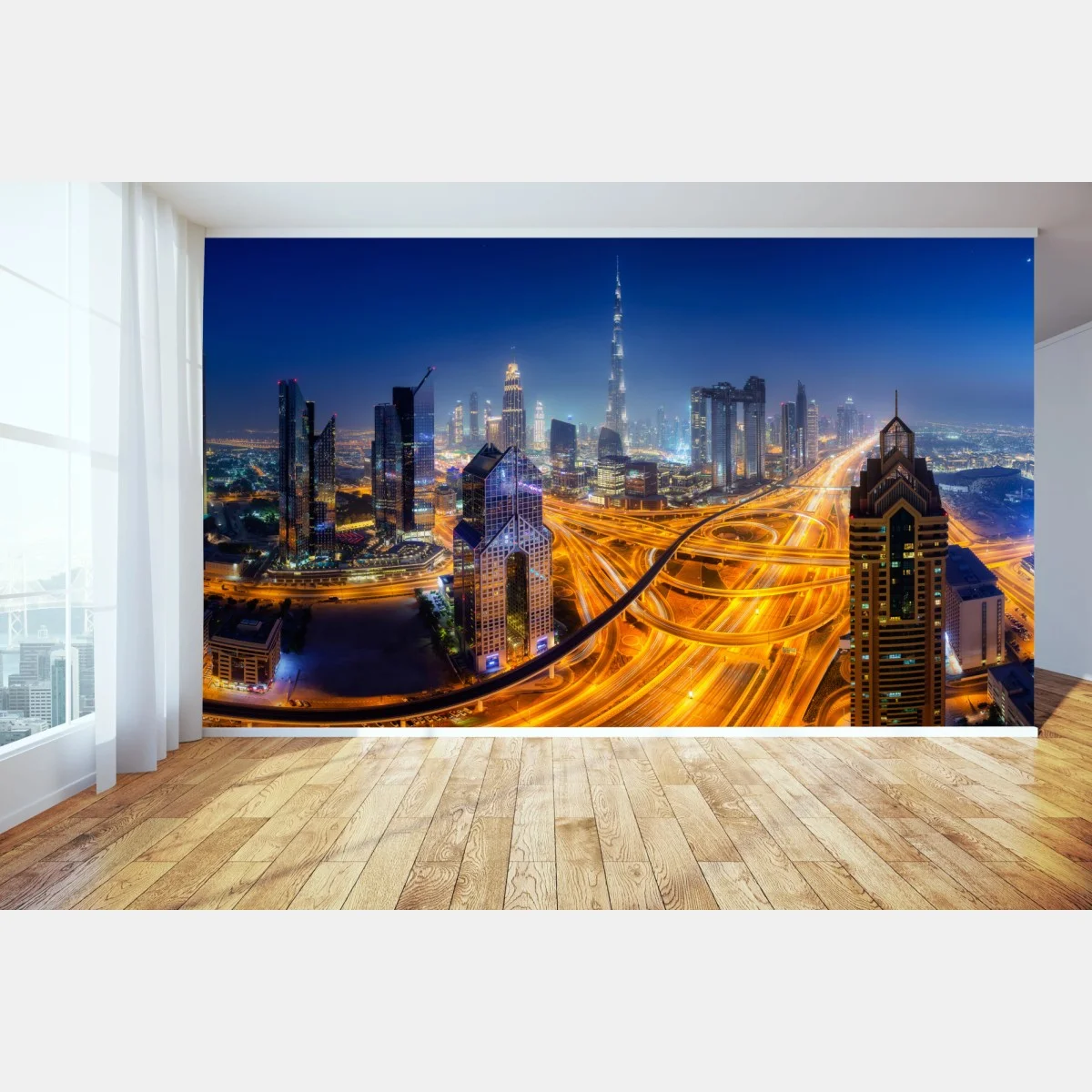 Papier peint Dubaï vue aérienne nocturne aux autoroutes lumineuses – Wallnifity® Papier peint Dubaï vue aérienne nocturne aux autoroutes lumineuses – Wallnifity®