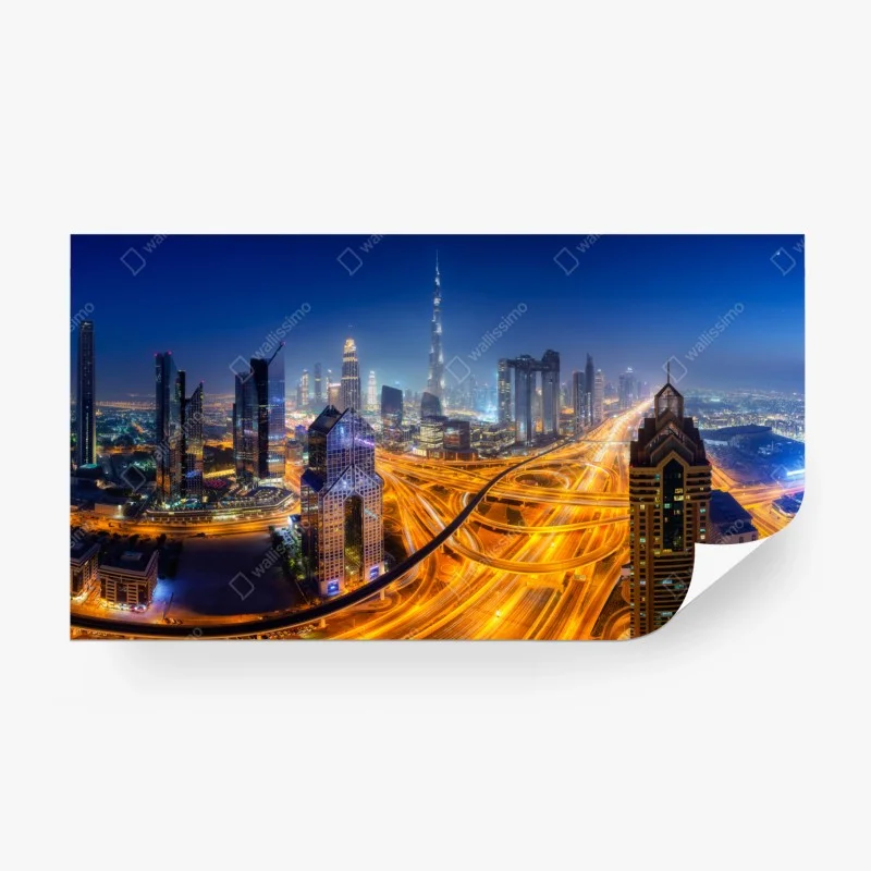 Papier peint Dubaï vue aérienne nocturne aux autoroutes lumineuses – Wallnifity® Papier peint Dubaï vue aérienne nocturne aux autoroutes lumineuses – Wallnifity®