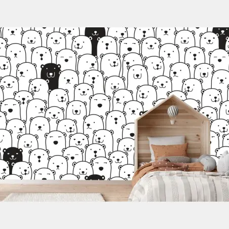 Papier peint nuée d'ours mignons noir et blanc – Wallnifity®