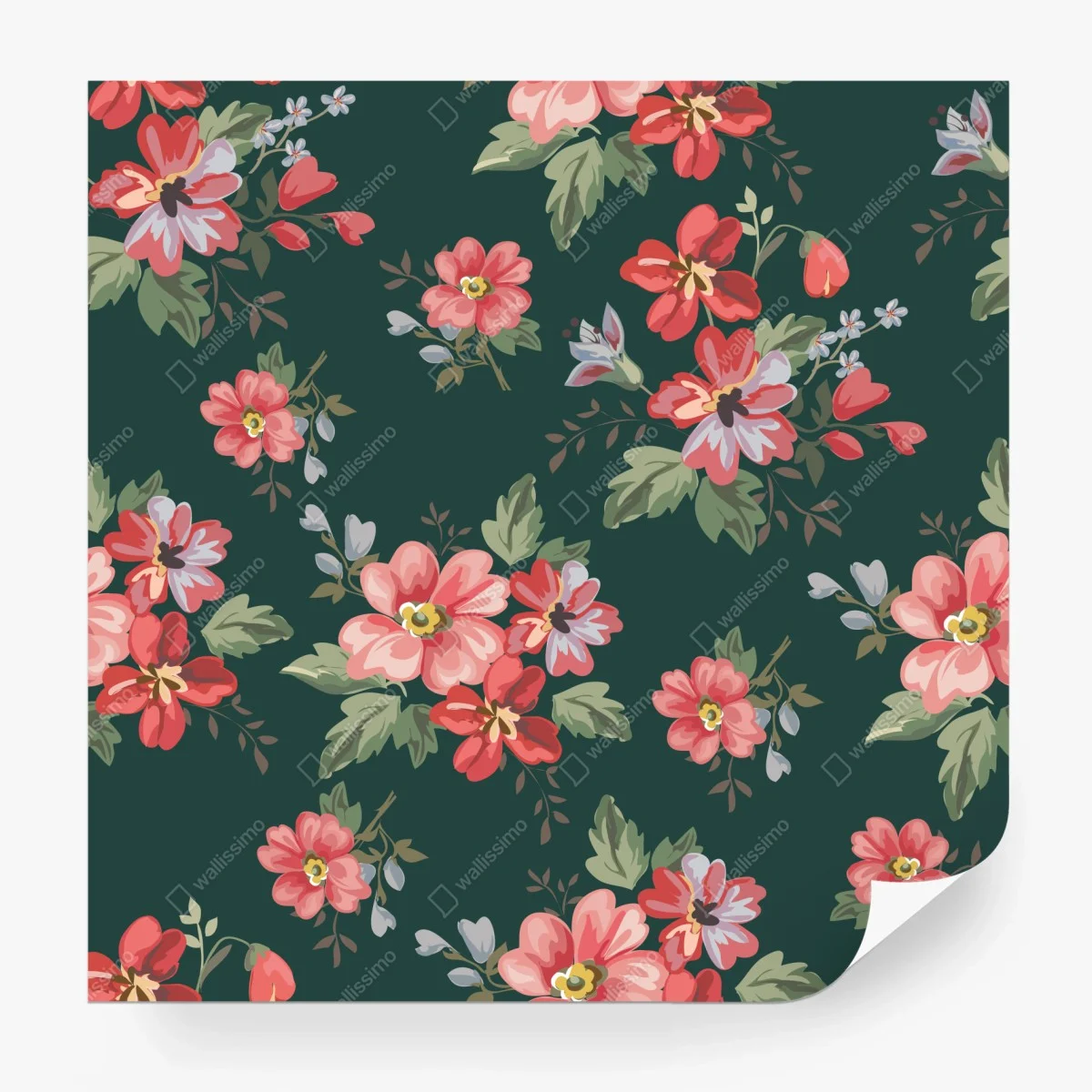 Papier peint motif floral romantique sur fond vert profond – Wallnifity® Papier peint motif floral romantique sur fond vert profond – Wallnifity®