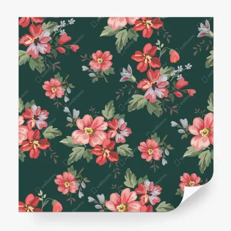 Papier peint motif floral romantique sur fond vert profond – Wallnifity®