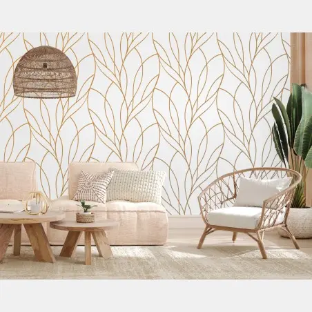 Papier peint motif feuillage doré élégant pour décoration – Wallnifity®