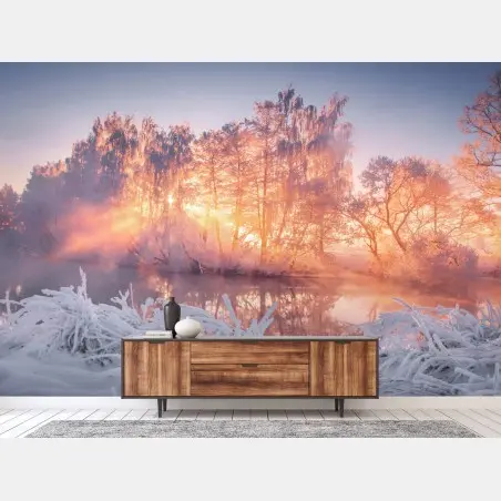 Papier peint aube hivernale au bord du lac – Wallnifity®