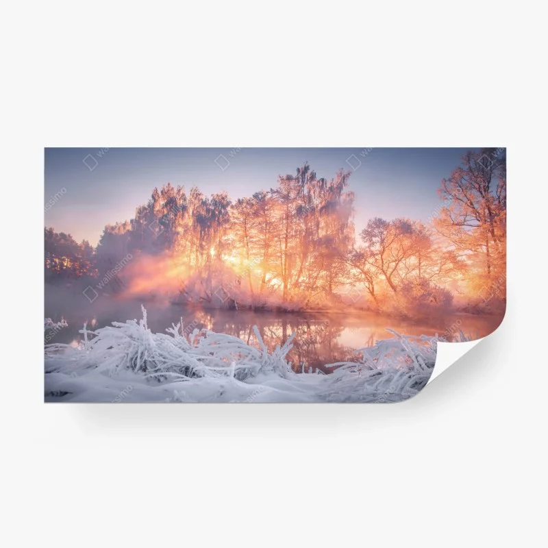 Papier peint aube hivernale au bord du lac – Wallnifity® Papier peint aube hivernale au bord du lac – Wallnifity®