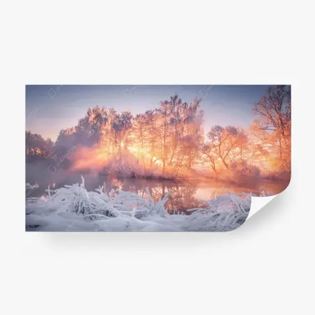 Papier peint aube hivernale au bord du lac – Wallnifity®