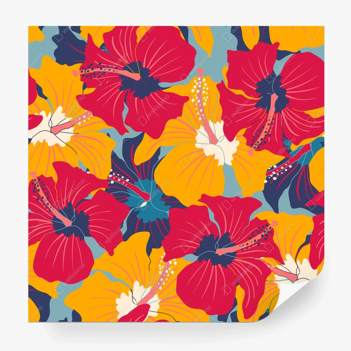 Papier peint paradis tropical aux hibiscus rétro – Wallnifity®
