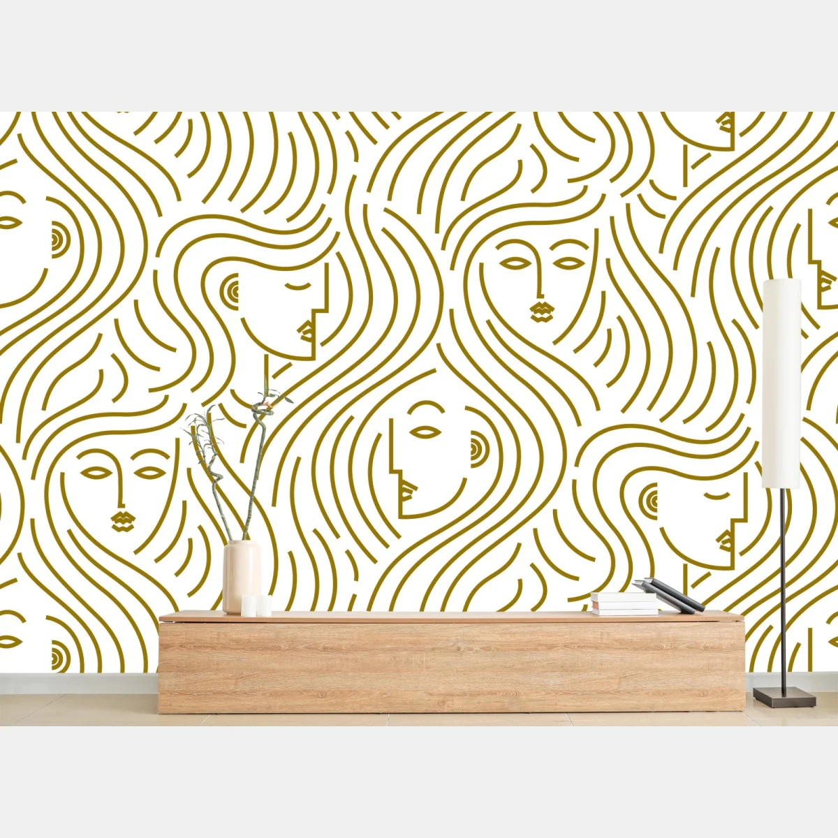 Papier peint motif de visages dorés aux cheveux ondulés – Wallnifity® Papier peint motif de visages dorés aux cheveux ondulés – Wallnifity®