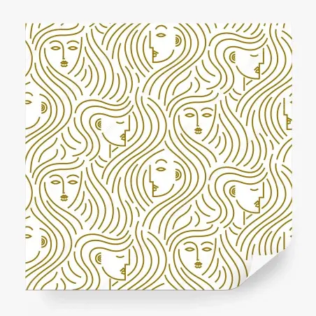 Papier peint motif de visages dorés aux cheveux ondulés – Wallnifity®