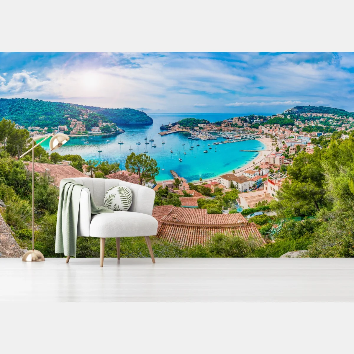 Papier peint panorama turquoise de Port de Sóller – Wallnifity® Papier peint panorama turquoise de Port de Sóller – Wallnifity®