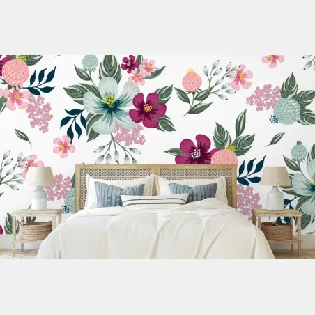 Papier peint motif floral romantique aux teintes pastel – Wallnifity®