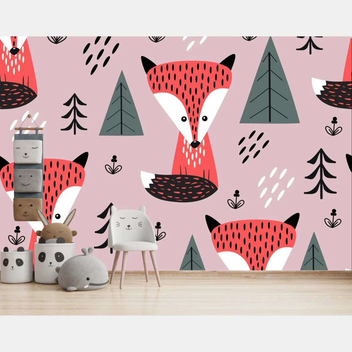 Papier peint motif renard scandinave rose – Wallnifity® Papier peint motif renard scandinave rose – Wallnifity®