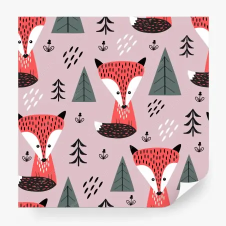 Papier peint motif renard scandinave rose – Wallnifity®