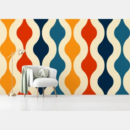 Papier peint motif rétro ondulé aux couleurs chaudes – Wallnifity®