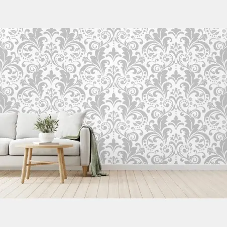 Papier peint motif damassé gris élégant pour décoration murale – Wallnifity®