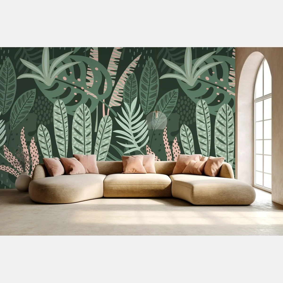 Papier peint jungle graphique aux feuilles vertes – Wallnifity® Papier peint jungle graphique aux feuilles vertes – Wallnifity®