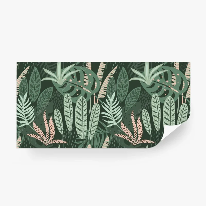 Papier peint jungle graphique aux feuilles vertes – Wallnifity® Papier peint jungle graphique aux feuilles vertes – Wallnifity®
