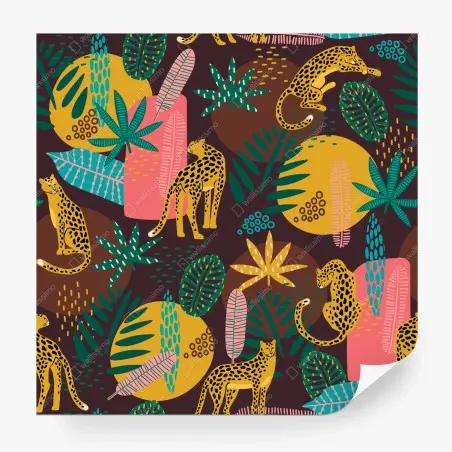 Papier peint motif jungle aux léopards colorés – Wallnifity®