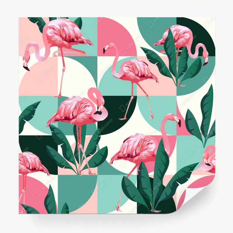 Papier peint flamants roses et feuilles tropicales en motifs géométriques – Wallnifity® Papier peint flamants roses et feuilles tropicales en motifs géométriques – Wallnifity®