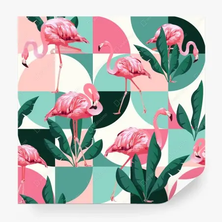 Papier peint flamants roses et feuilles tropicales en motifs géométriques – Wallnifity®