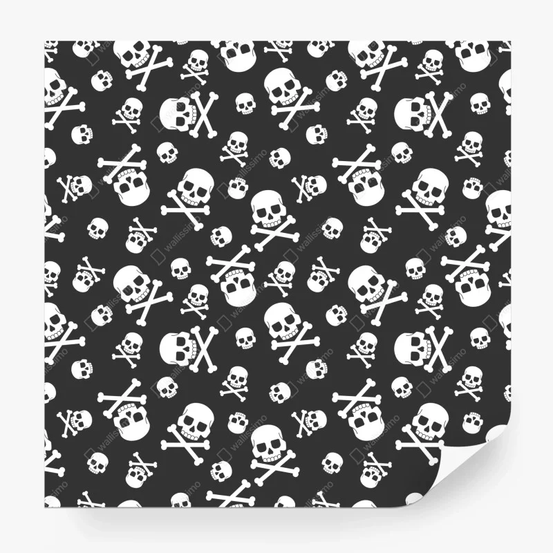 Papier peint motif crânes et os croisés noir et blanc – Wallnifity® Papier peint motif crânes et os croisés noir et blanc – Wallnifity®
