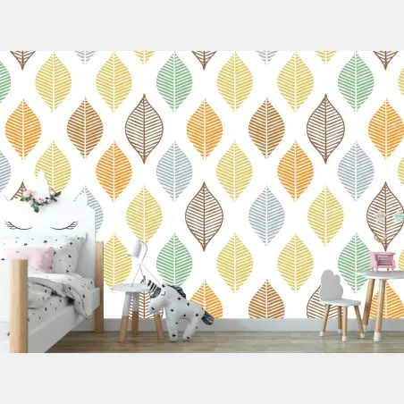 Papier peint motif feuilles pastel scandinave – Wallnifity®