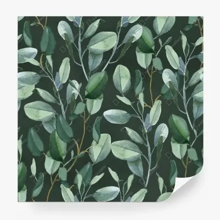 Papier peint feuillage d'eucalyptus aquarelle sur fond vert profond – Wallnifity®