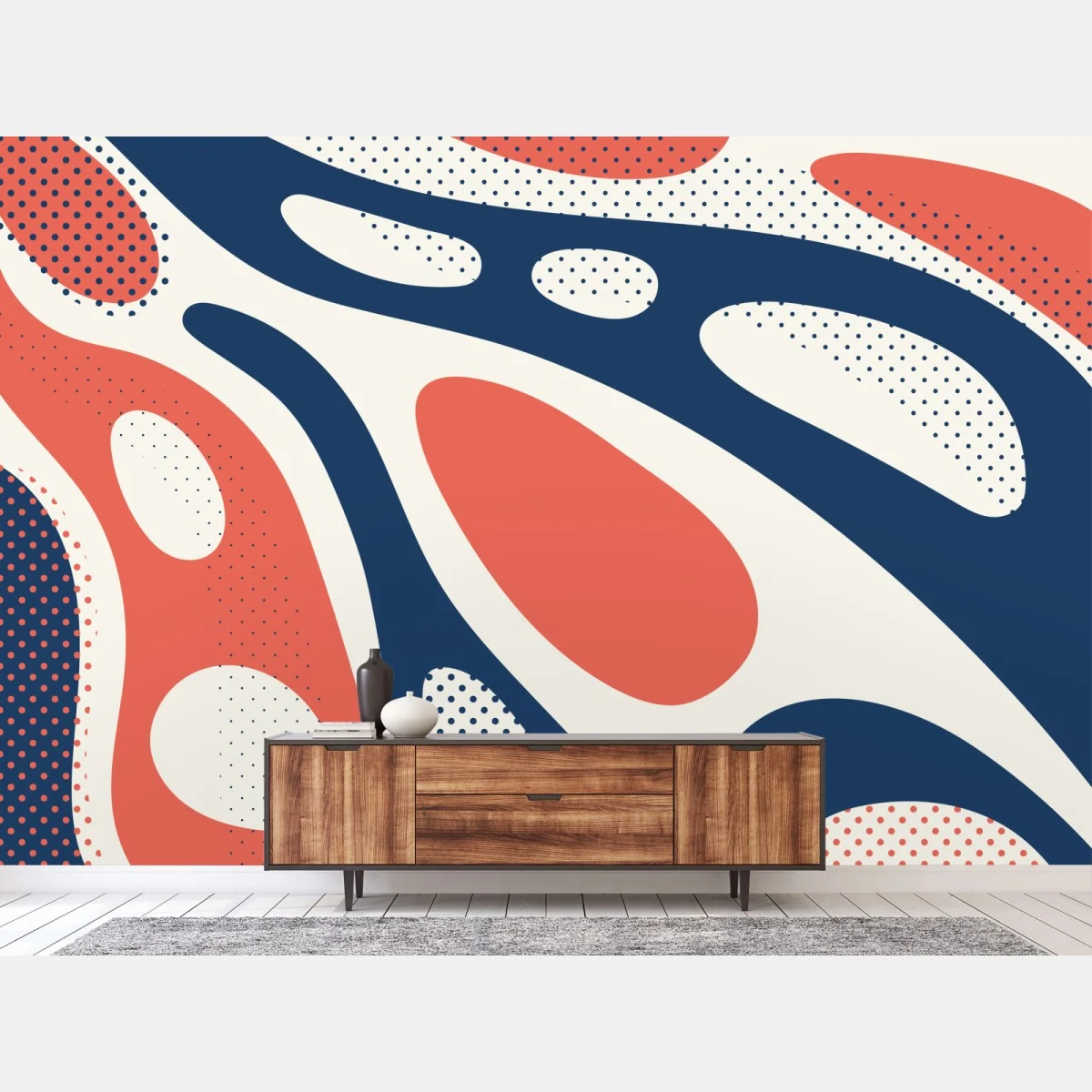 Papier peint composition organique corail et bleu marine – Wallnifity® Papier peint composition organique corail et bleu marine – Wallnifity®