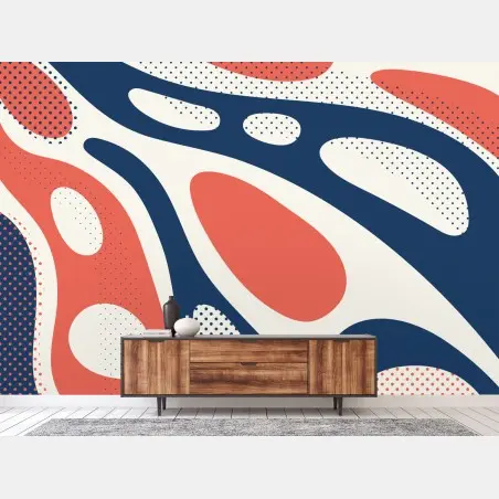 Papier peint composition organique corail et bleu marine – Wallnifity®