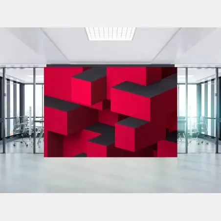 Papier peint composition cubique rouge et noire – Wallnifity®