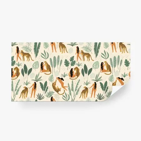 Papier peint danse sauvage: femmes et léopards dans la jungle – Wallnifity®