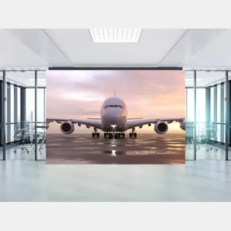 Papier peint avion au coucher de soleil sur la piste – Wallnifity®