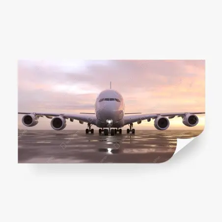 Papier peint avion au coucher de soleil sur la piste – Wallnifity®