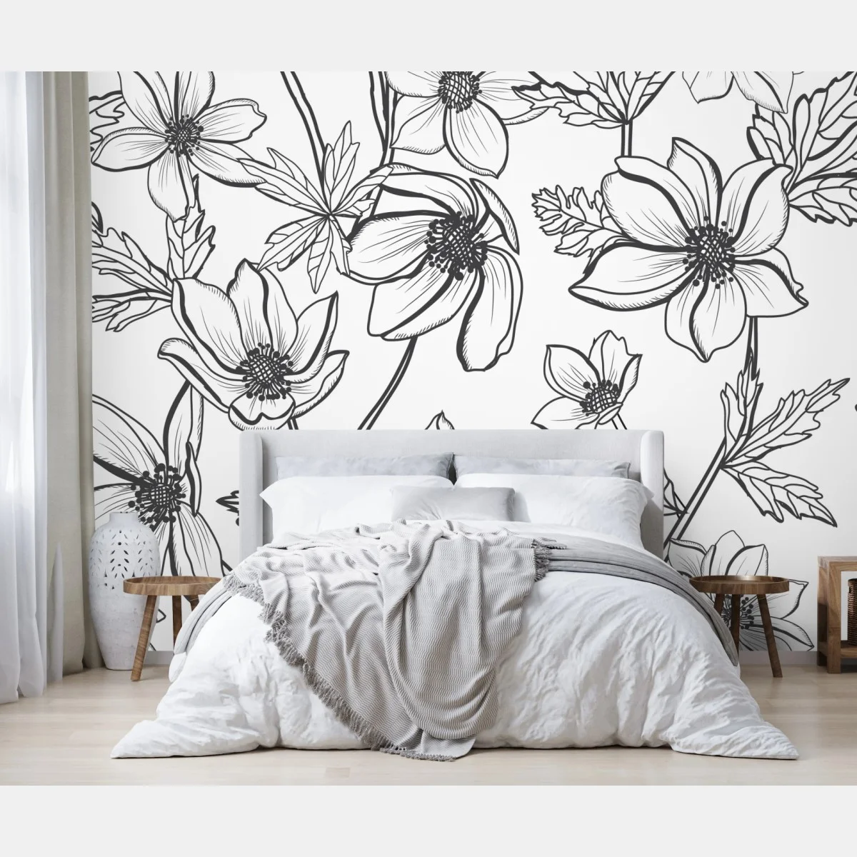 Papier peint motif floral délicat en noir et blanc – Wallnifity® Papier peint motif floral délicat en noir et blanc – Wallnifity®