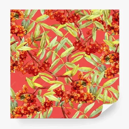 Papier peint motif de sorbier aux baies rouges à l'aquarelle – Wallnifity®