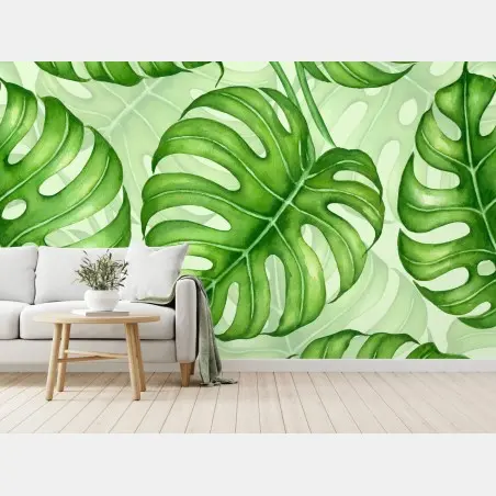 Papier peint motif tropical de feuilles de monstera – Wallnifity®