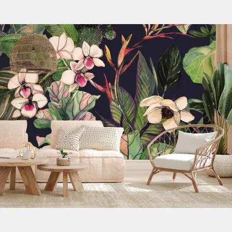 Papier peint jungle florale en aquarelle – Wallnifity®